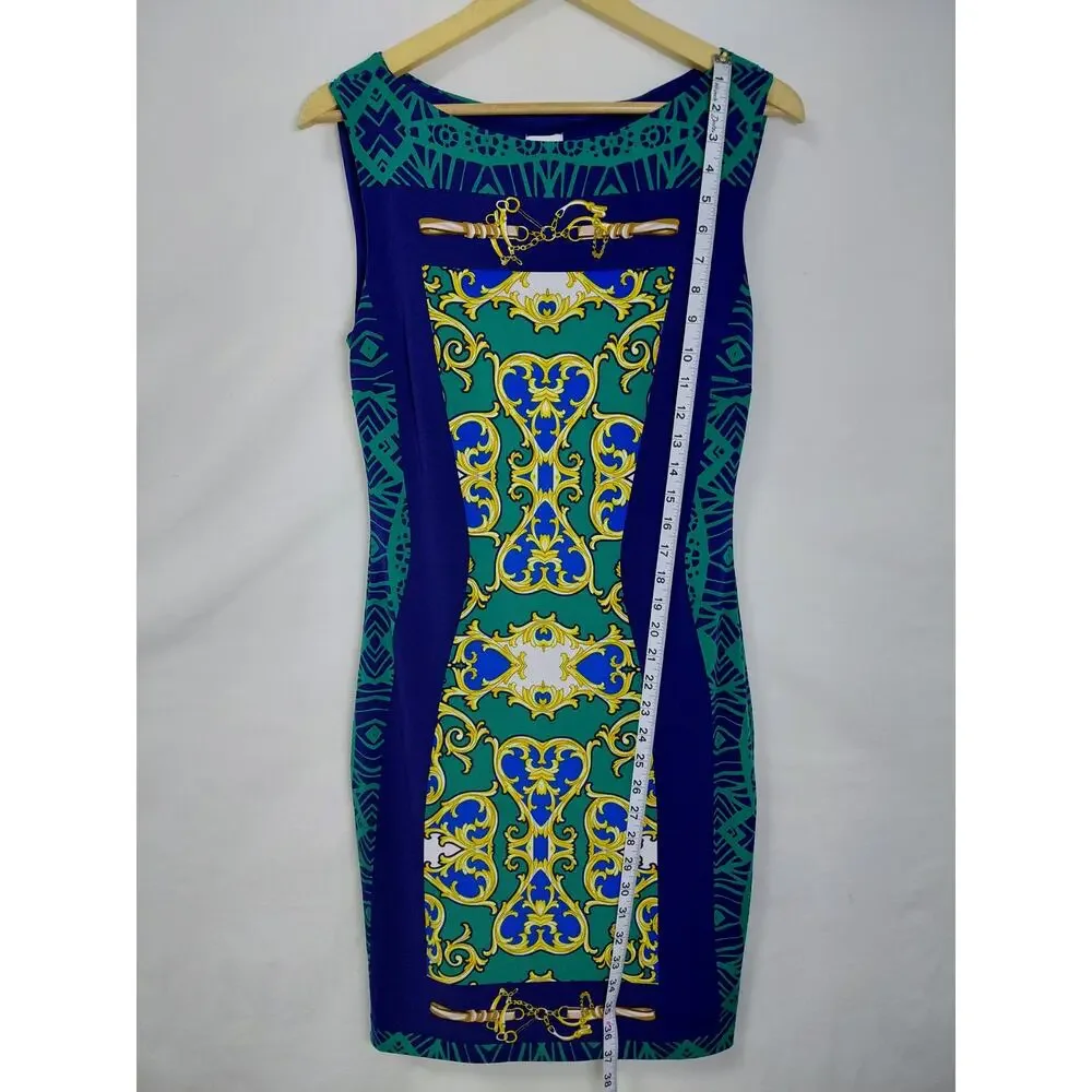 Cache Blue Sheath Knee Length Geometric Dress Women Size M